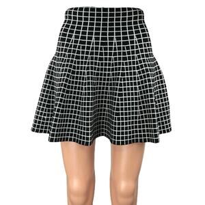 Vertigo Black Plaid Checkered High Waist Knit Mini A-Line Flared Skirt Size XS